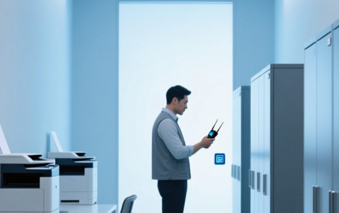政府办公楼内RFID手持机快速盘点桌椅和打印机等固定资产