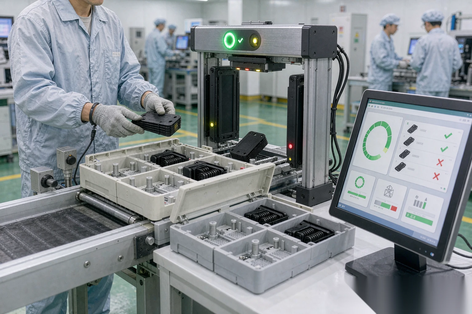产线上 RFID 质检工位校验 UHF 弹簧轮胎标签